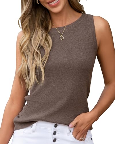 Sleeveless Tops For Women Cashmere Sweater Tank Top Summer Work Tops Cute Fashion 2026 Dressy Layering Top Business Casual Outfits Knit Trendy Work Teacher Basic Luxury Clothes Coffee Brown