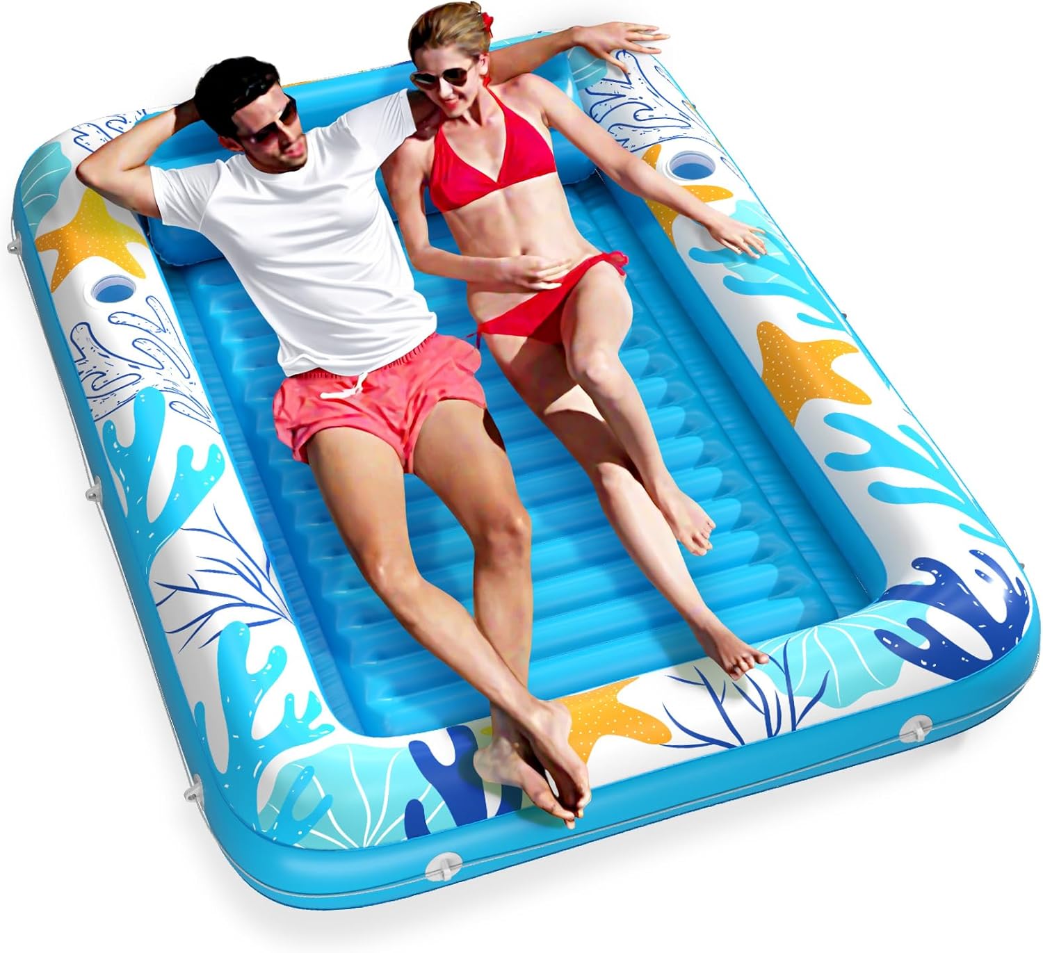 Inflatable Tanning Pool Lounger Float - Jasonwell 4 in 1 Sun Tan Tub Sunbathing Pool Lounge Raft Floatie Toys Water Filled Tanning Bed Mat Pad for Adult Blow Up Kiddie Pools Kids Ball Pit (OA,XL)