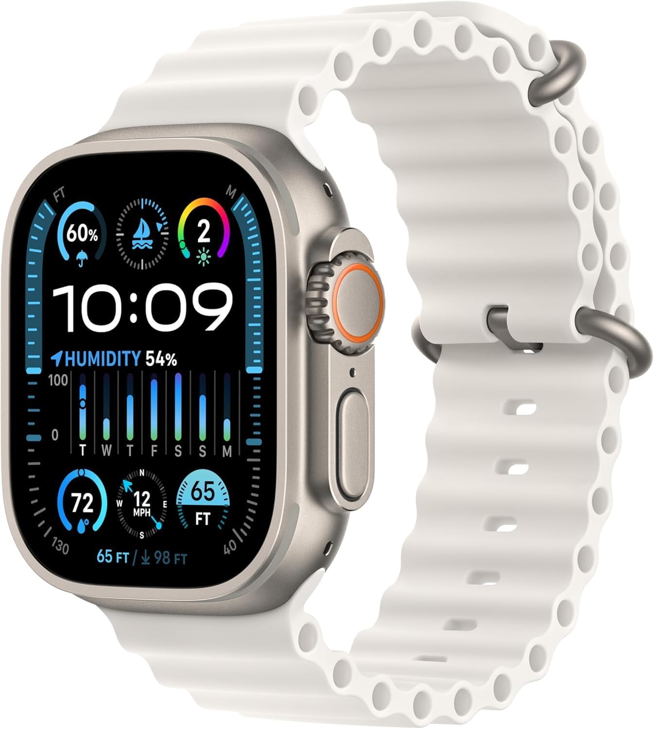 Apple Watch Ultra 2 [GPS + Cellular, 49mm] - Titanium Case With White Ocean Band, One Size (Renewed Premium)