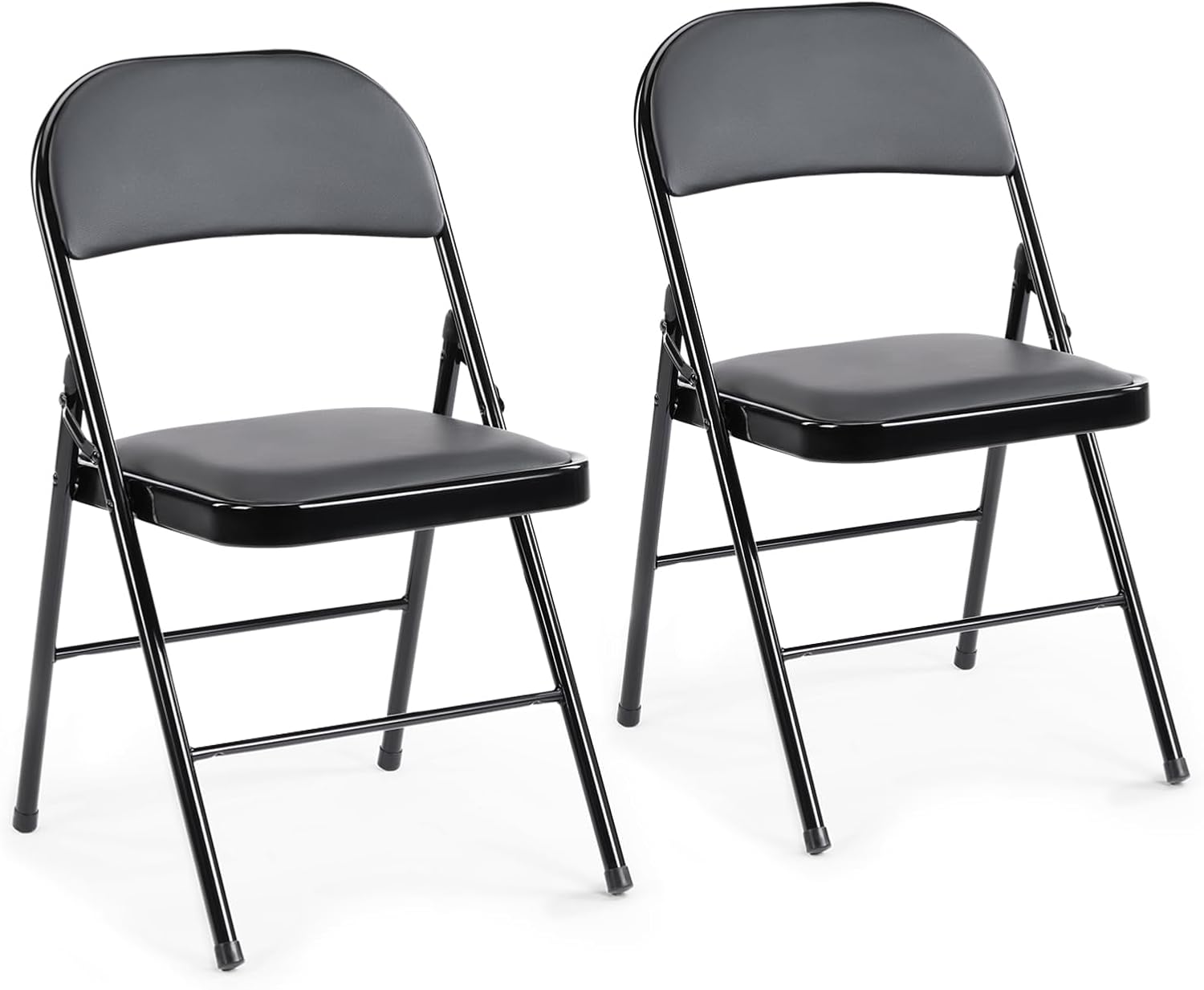 2 Pack Leather Padded Folding Chair, Indoor Outdoor Portable Stackable Commercial Seat with Steel Frame, Capacity for Home, Office, Party, Comfy, Black
