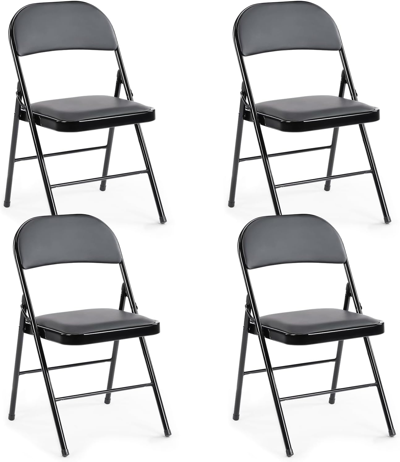 DUMOS 4 Pack Leather Padded Folding Chair, Portable & Stackable Foldable Chairs Sets with Steel Frame, for Indoor Outdoor Events, Home, Office, Party, Black
