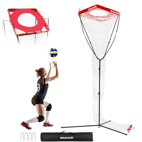 Volleyball Setter Trainer Net, Volleyball Training Equipment Adjustable Angle Height 8-13 FT Setter Net, Indoor Outdoor Volleyball Practice Net System for Serving, Spiking and Setting