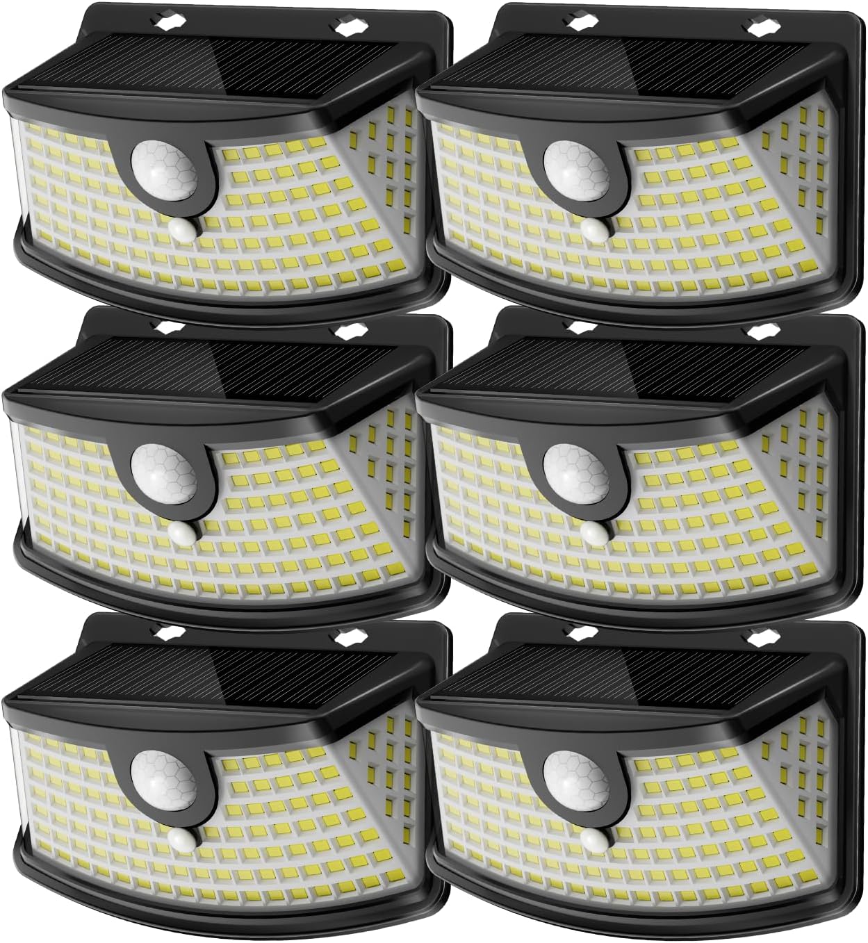 Aootek New Solar Motion Sensor Lights 120 LEDs with Lights Reflector,270° Wide Angle, IP65 Waterproof, Step Lights for Front Door, Yard, Garage, Deck (Black, Daylight White, 6-Pack)