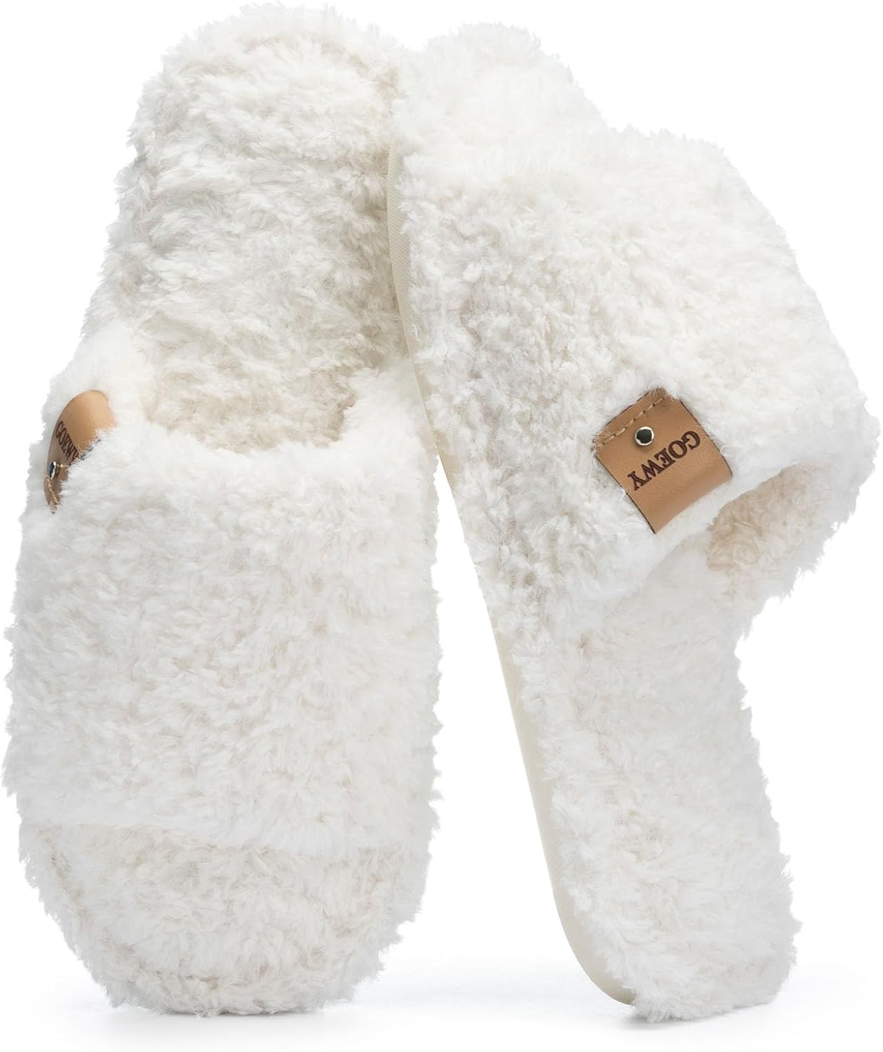 Fuzzy Open Toe Slippers for Women Indoor Cozy Memory Foam Slip On House Slides Shoes Gifts for Womens Her Mom