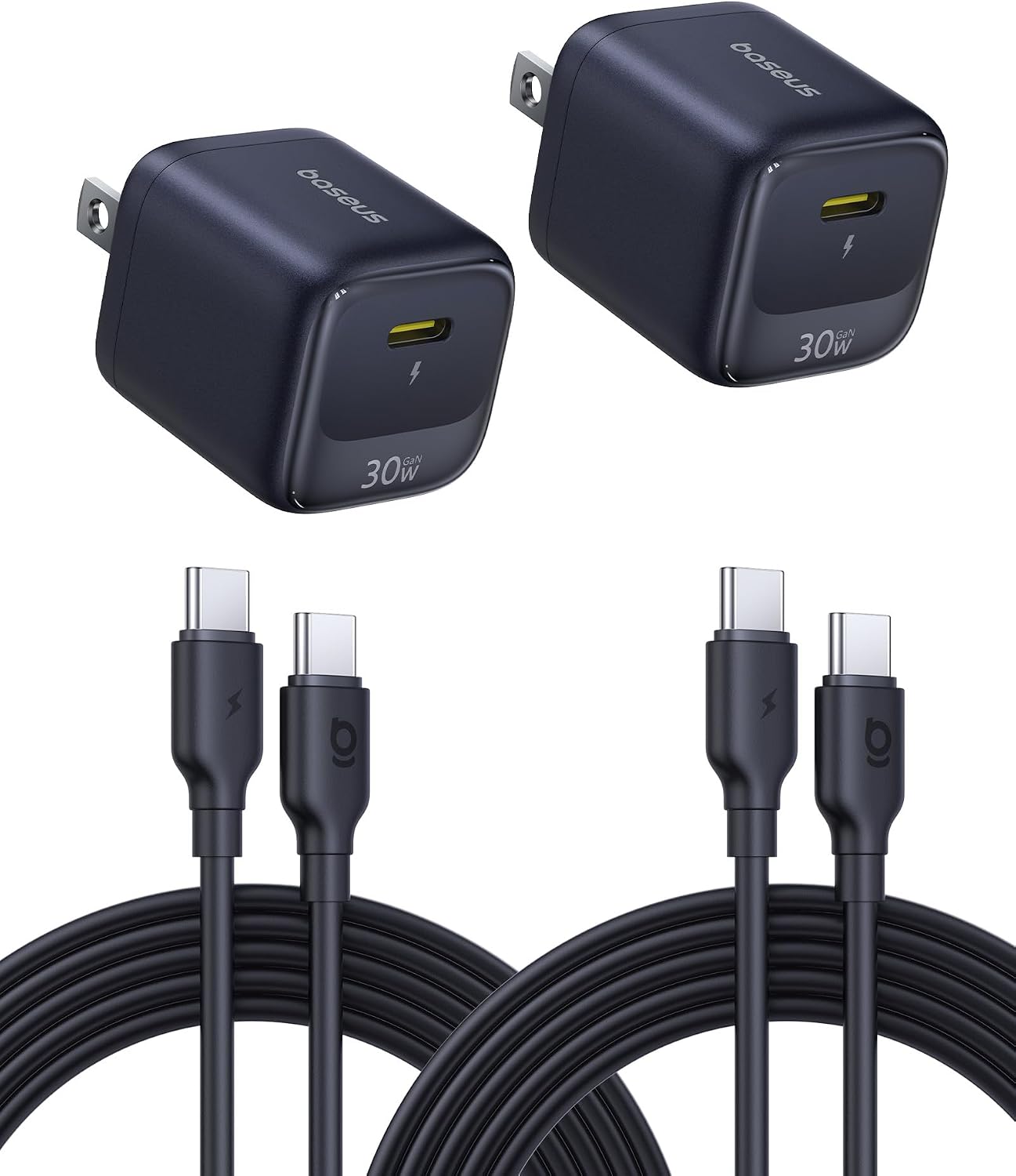 Baseus 45W USB C Charger Block, 2 Pack Super Fast Charger with USB-C Cable for iPhone 16/15 Series, iPad, Galaxy S24 Ultra and More Series
