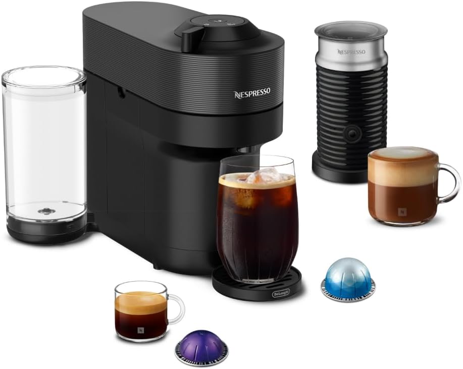 Nespresso Vertuo Pop+ Coffee and Espresso Machine by De'Longhi with Aeroccino Milk Frother, Liquorice Black