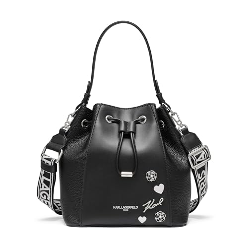 KARL LAGERFELD Adele Bucket Bag, Black/Silver, One Size