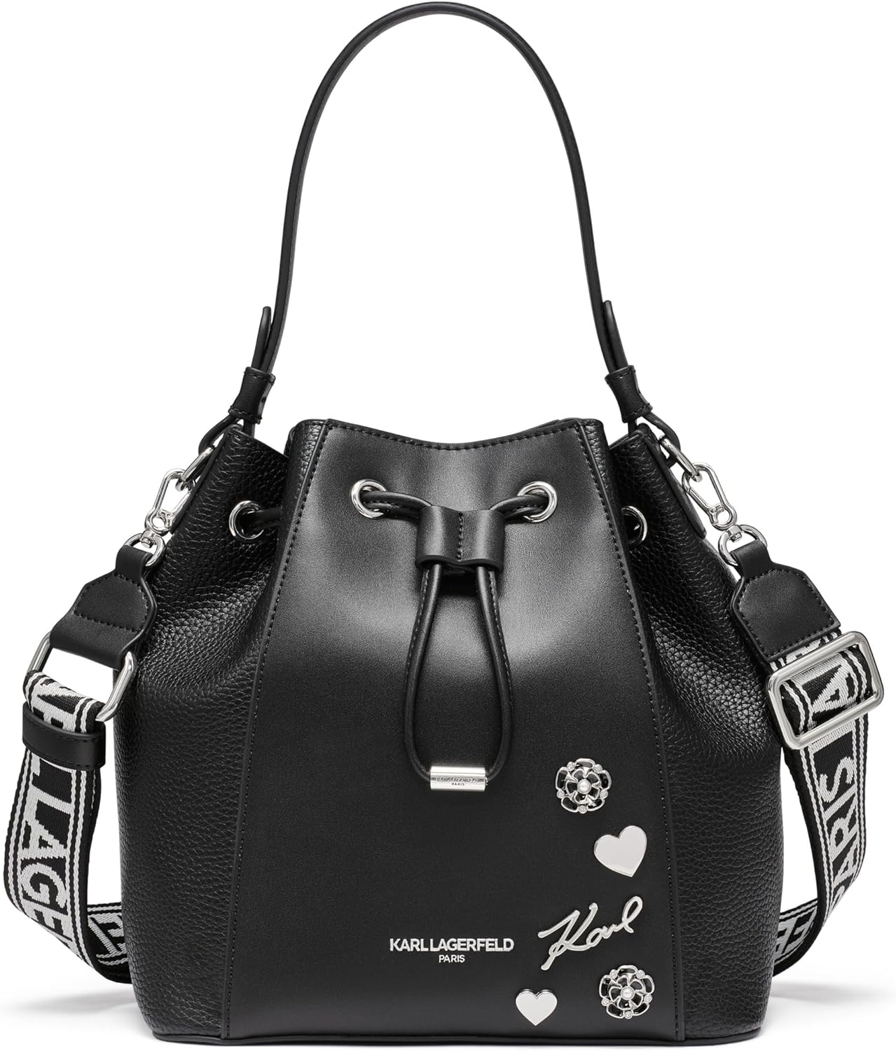 KARL LAGERFELD Paris Women's Handbags Bucket, Black/Silver, One Size