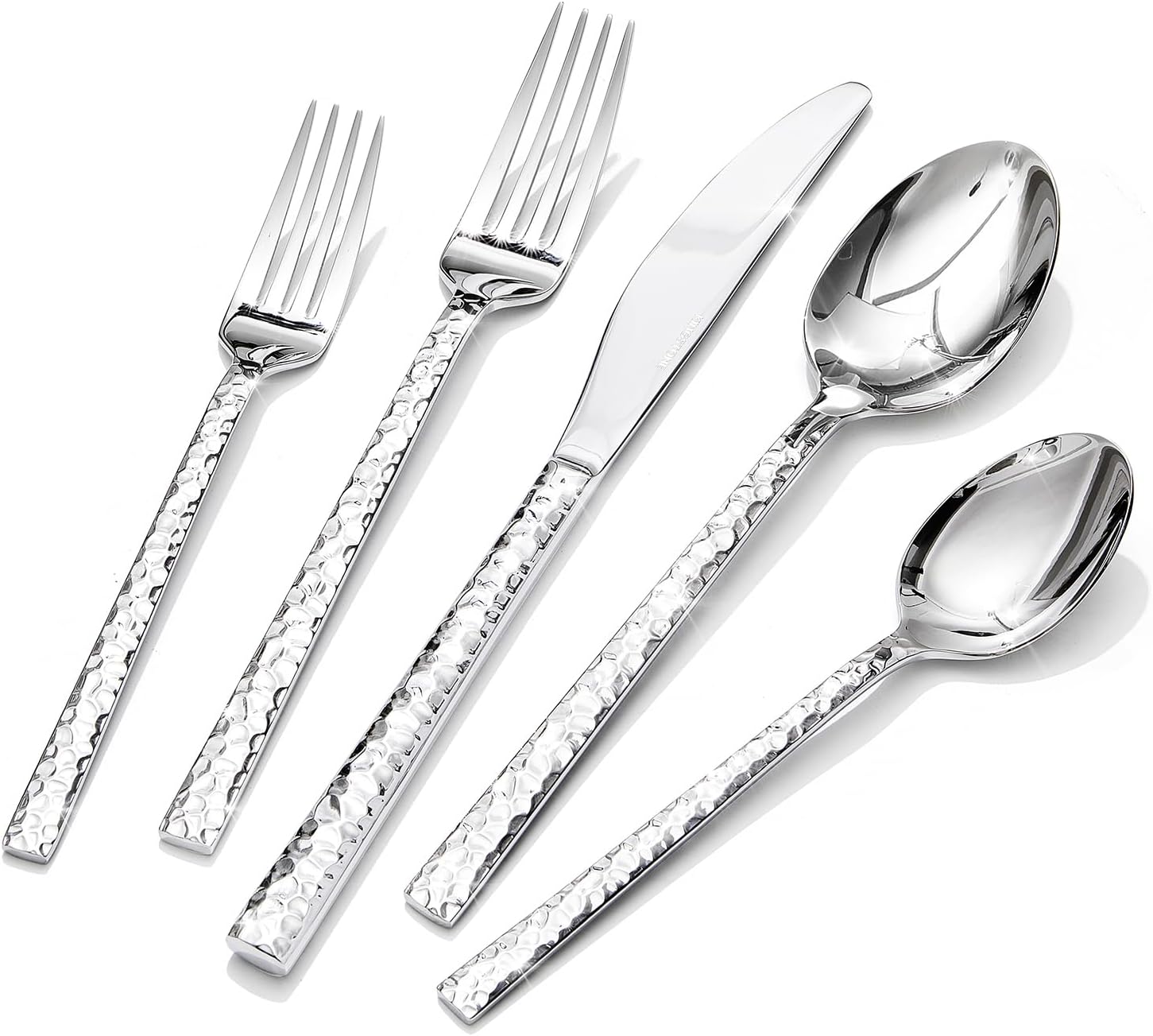 30 Piece Hammered Silverware Set, 18/10 Stainless Steel Flatware Set for 6, Cutlery Set for Home, Party, Wedding, Mirror Polished Dishwasher Safe