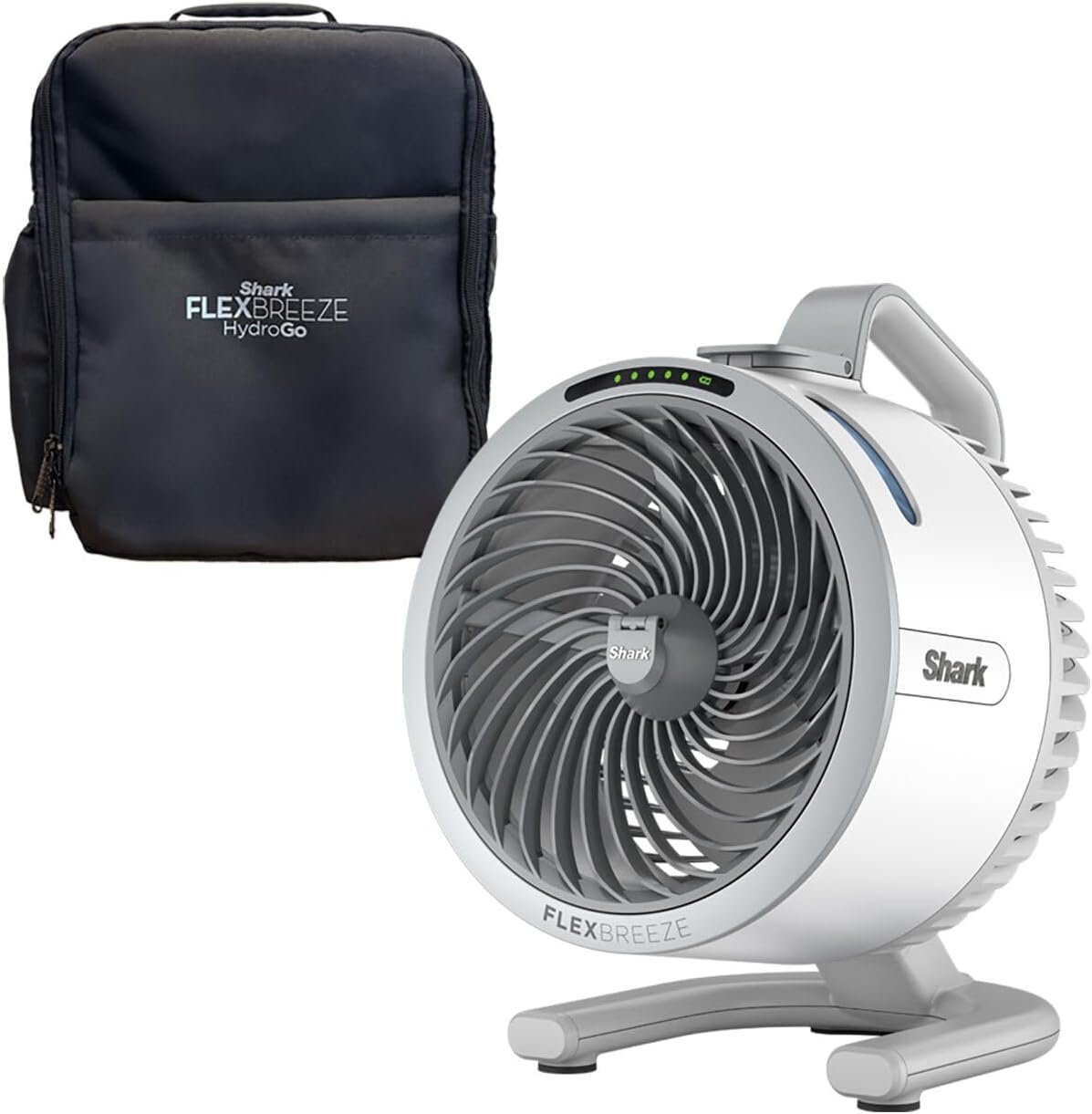 FlexBreeze HydroGo Fan & Travel Bag — Ultra-powerful portable fan with indoor + outdoor evaporative mist. Corded & cordless, White, FA053BRN