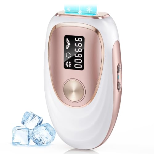 Oreeth IPL Laser Hair Removal Device for Women & Men - Home 45°F Ice-Cooling Contact forPainless & Long-Lasting Results, 86% Hair Reduction in 3 Weeks, for Full Body & Bikini Line, Rose Gold - White