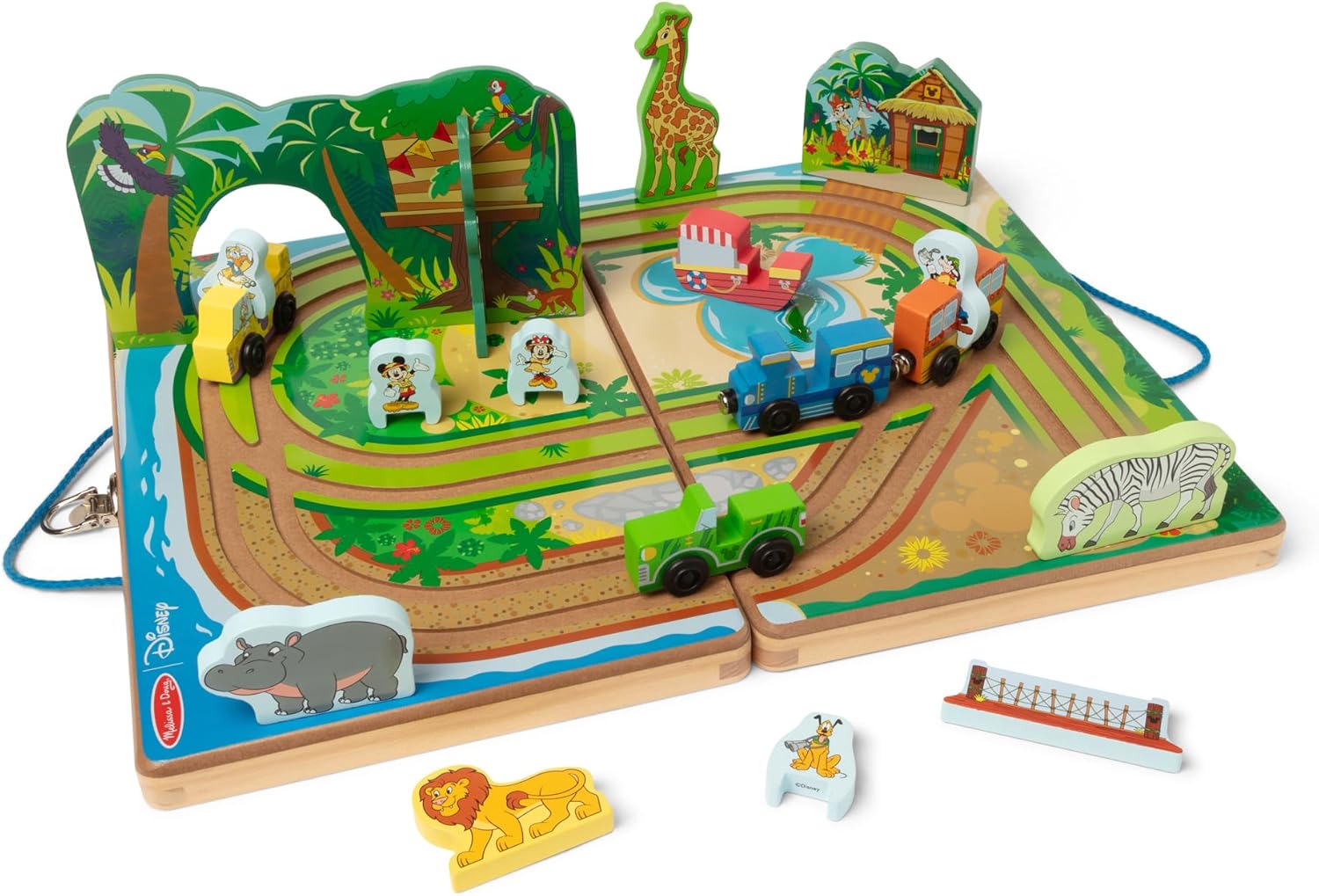 Disney Take-Along Safari Adventure Wooden Play Set with Built-in Tracks – 20 Pieces | Mickey Mouse, Minnie, Wooden Toy for Boys and for Girls 3+ - FSC Certified