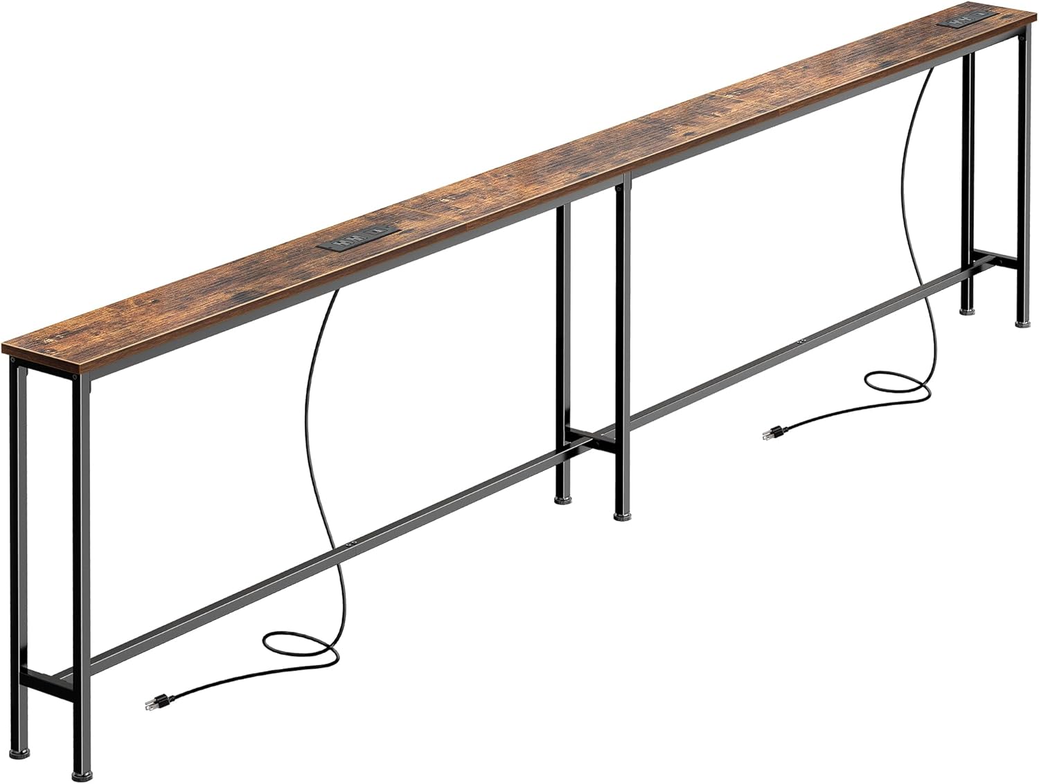 SUPERJARE 102 Inch Sofa Table with 2 Power Outlets and USB-C Ports, 5.9 Inch Narrow Console Table with Storage, Extra-Long, for Entryway Hallway Couch Behind Sofa, Small Spaces, Rustic Brown