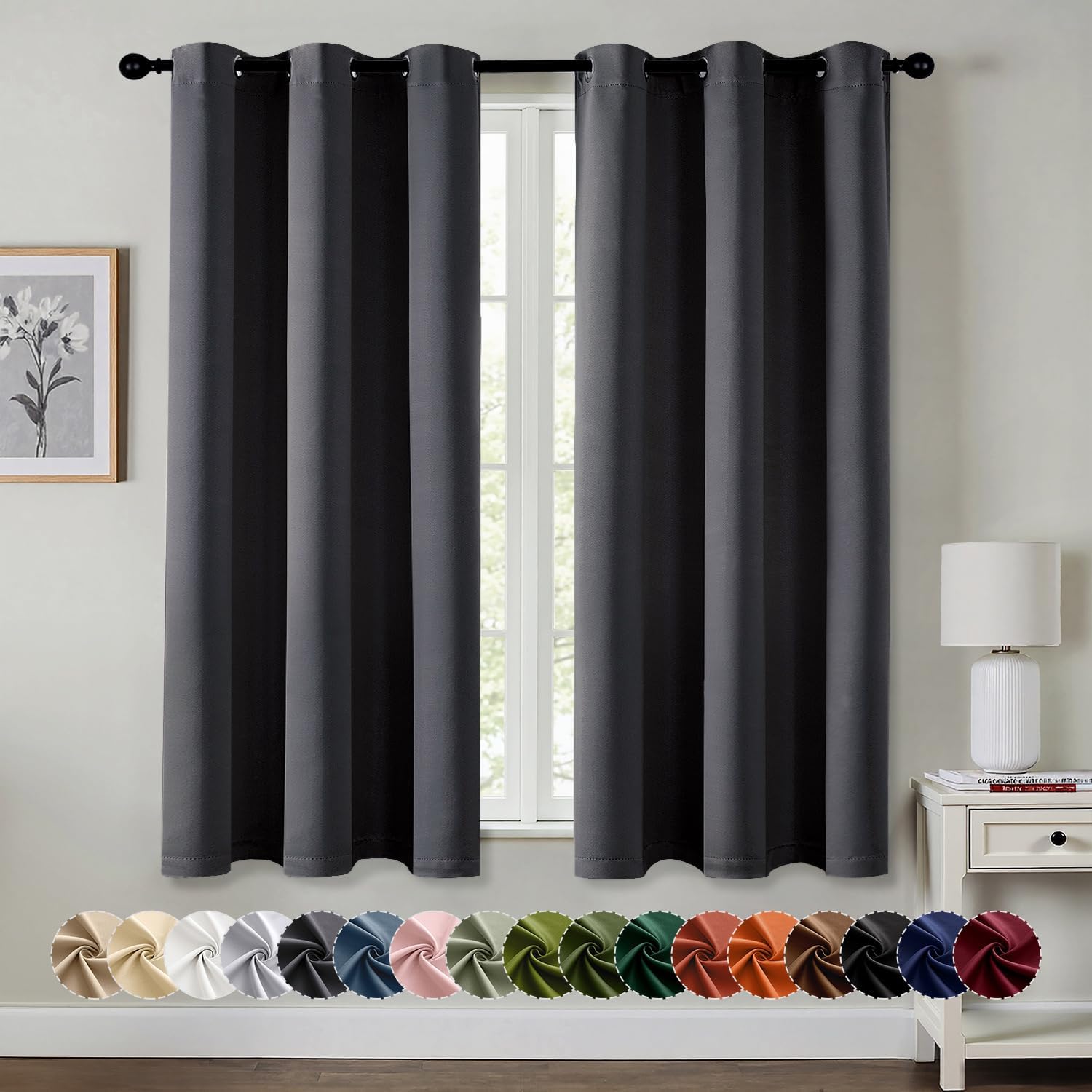 MIULEE Blackout Curtains for Bedroom 2 Panels 40 x 63 Inch Long Dark Grey