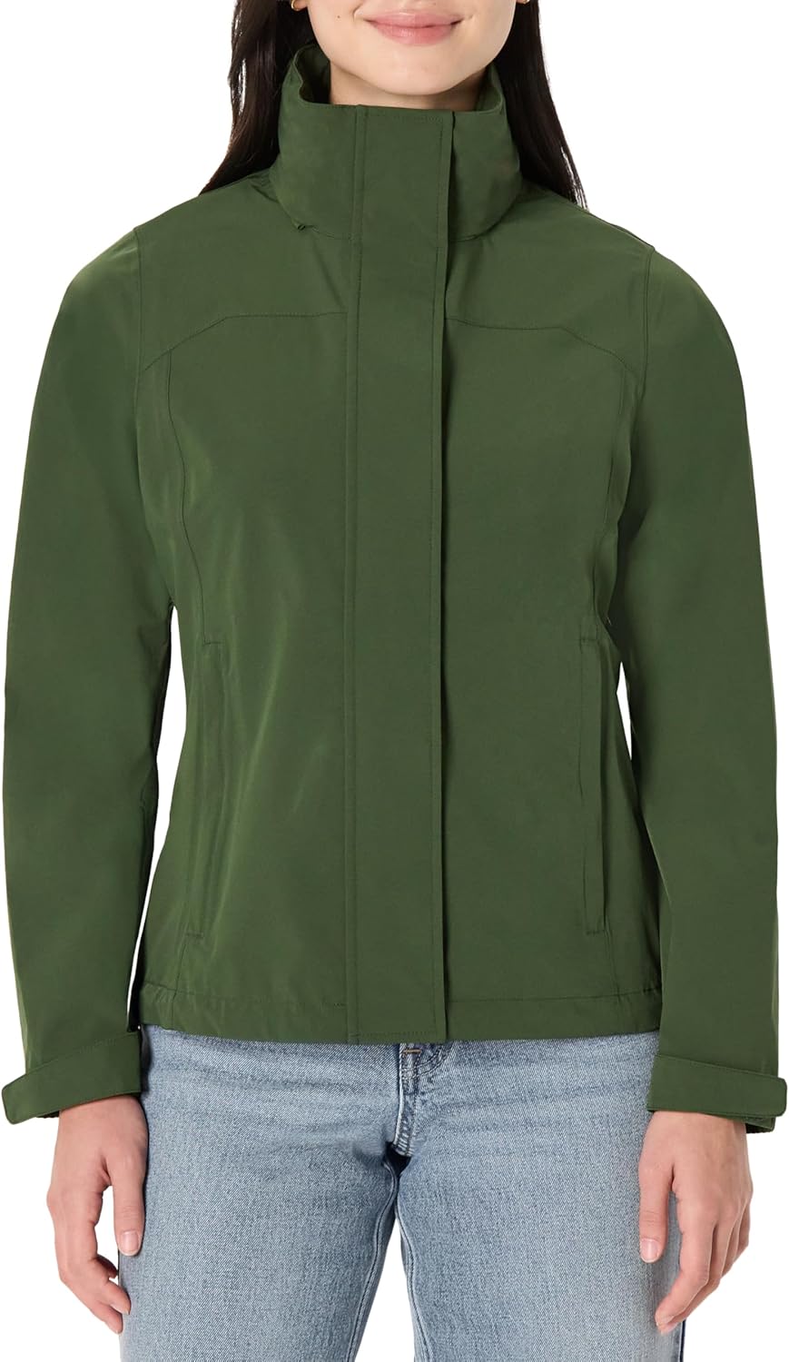Women's Regular-Fit Packable Lightweight Waterproof Rain Jacket, Dark Green, Medium