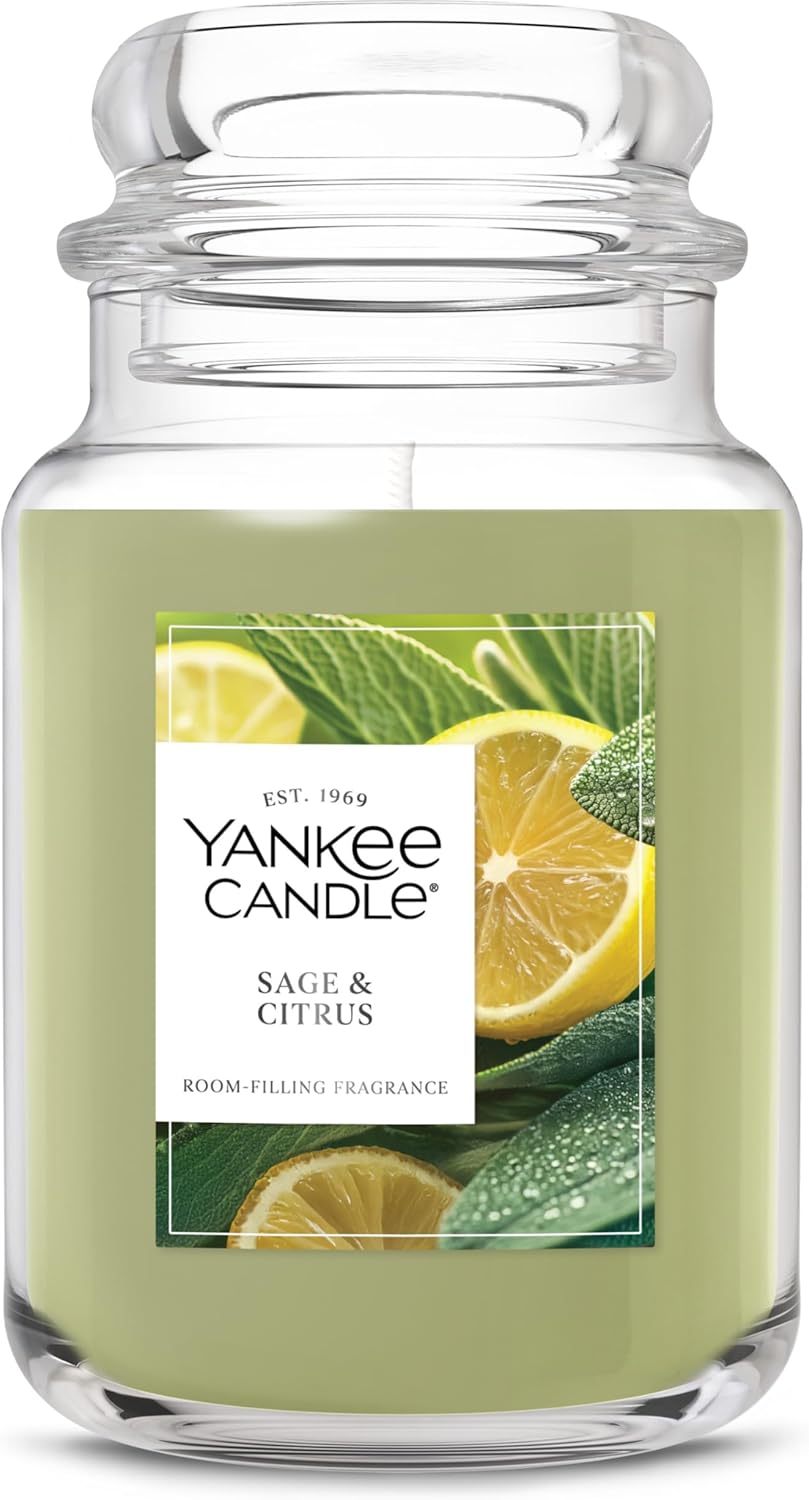 Sage & Citrus, Scented Candle, 22oz Large Jar with up to 150 Hour Burn Time, Giftable, Birthdays