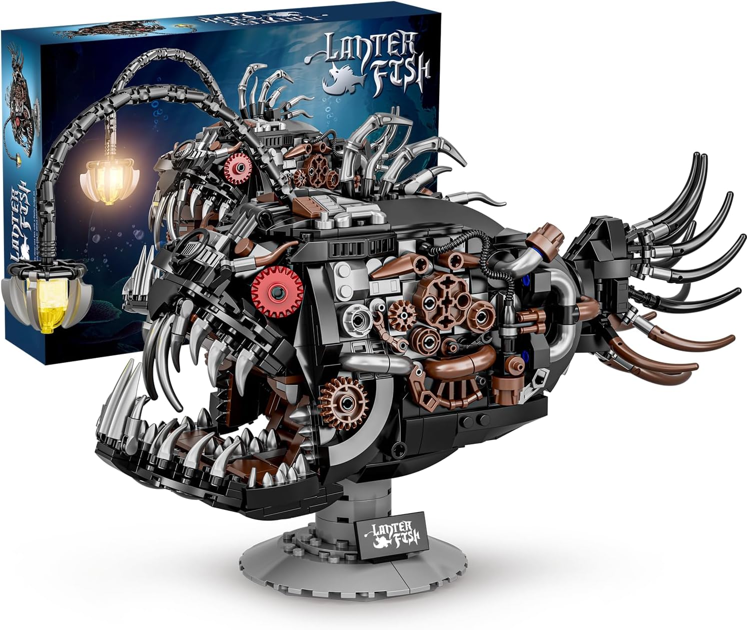 Ideas Mechanical Lantern Fish Building Blocks Set Compatible with Lego Collectible for Ocean Lovers, Perfect as an Office or Home décor for Adults. STEM Construction Gift for Boys Aged 8-16 1038PCS