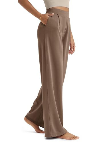 ODODOS Modal Soft Wide Leg Pants for Women High Waist Casual Relaxed Pants with Pockets, 27" Inseam, Nutria, Large