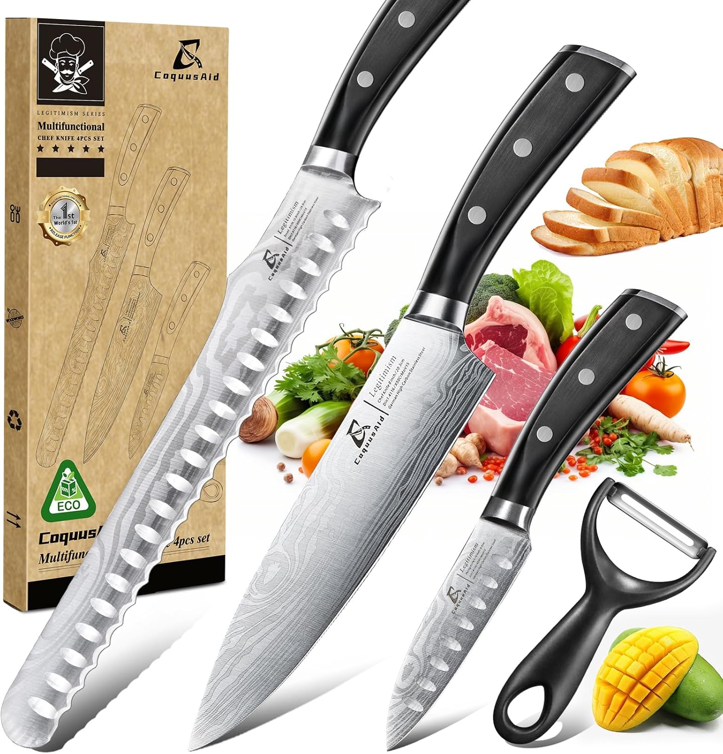 Kitchen Knives Set, 4 PCS Professional Chef Knife Set, Razor Sharp High Carbon Stainless Steel Knife Set, Ergonomic Handle Design, Ideal for Everyday Home Use, Perfect Gifts for Kitchen