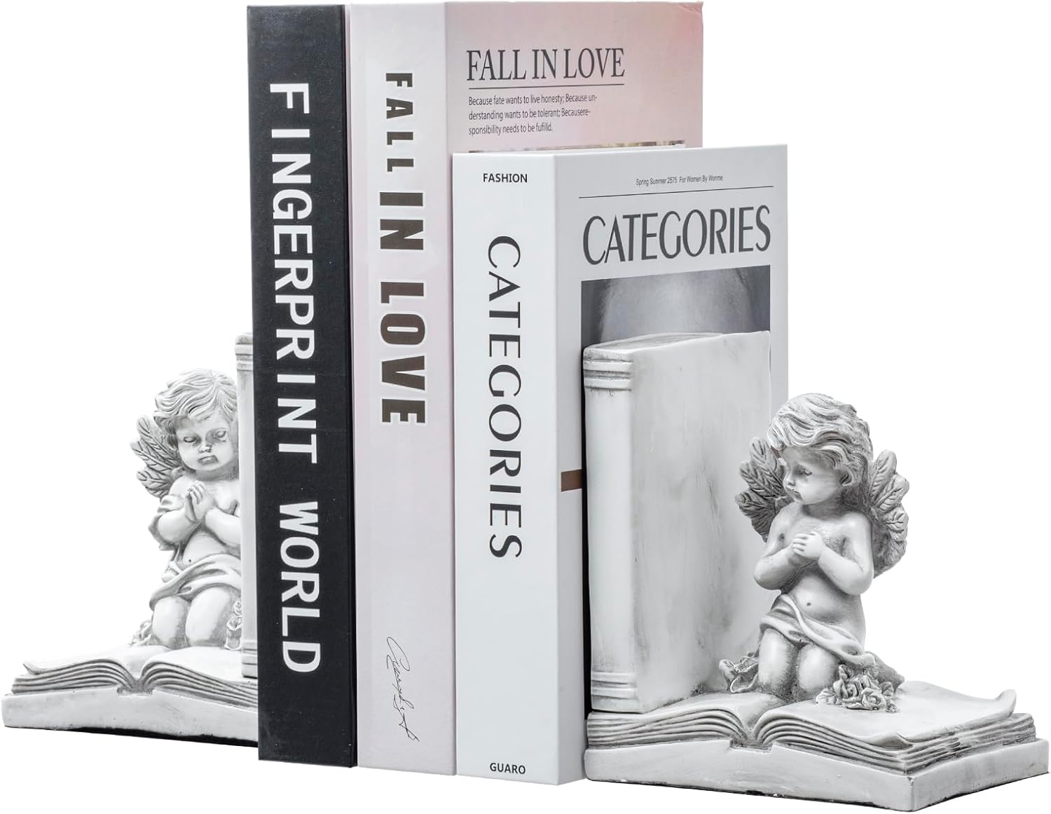 Vintage White Bookends, Cherub Decor, Decorative Heavy Duty Book Ends, Angel and Book Design, 2 pcs Set