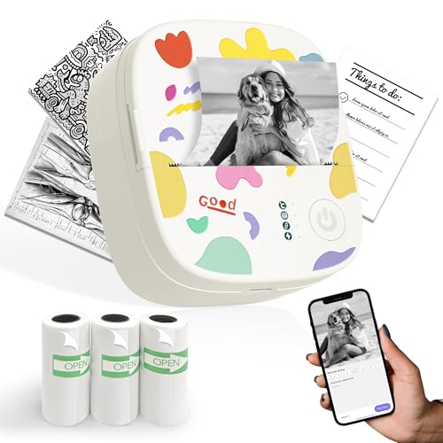 XenGro Mini Sticker Printer, AHM2 Thermal Printer Sticker Maker Machine | Bluetooth Portable Print pods, Mini Pocket Printer for Phone Suitable for Creative DIY, Photos, Gift, Study Notes - White