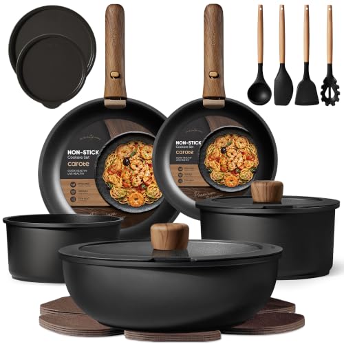 CAROTE 19pcs Pots and Pans Set Non Stick, Detachable Handle Cookware Set