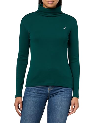 Women's Jeans Long Sleeve Solid Turtleneck Shirt, Forest, Medium