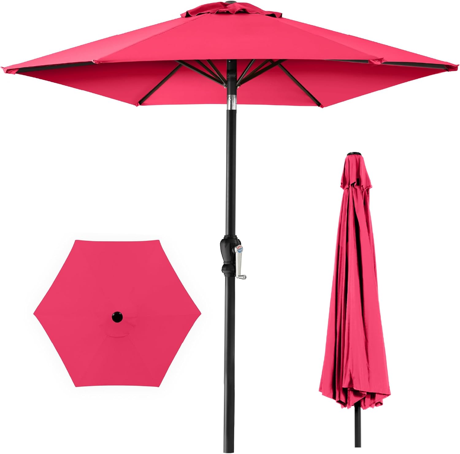 10ft Outdoor Patio Umbrella, Outdoor Table Umbrella, Yard Umbrella, Market Umbrella with 8 Sturdy Ribs, Push Button, Tilt and Crank - Hot Pink
