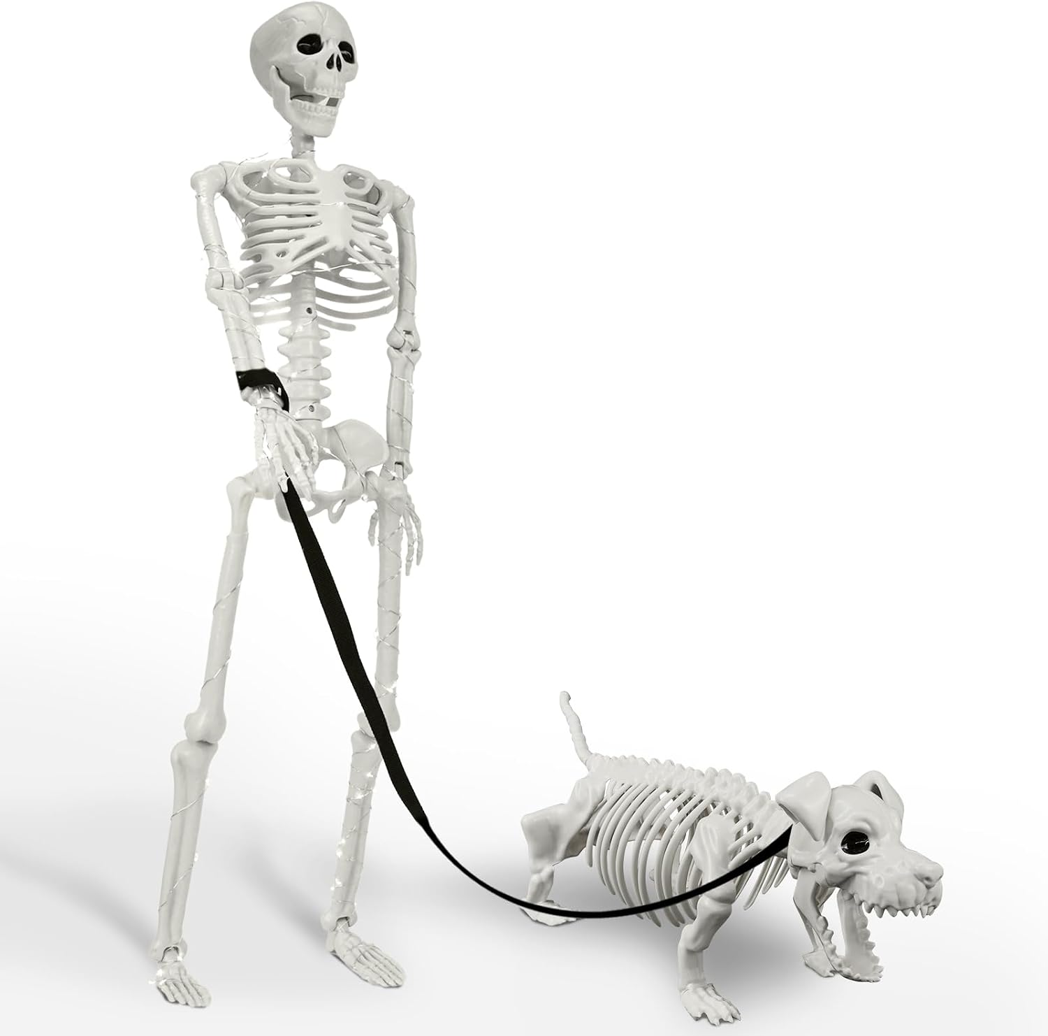 Lighted Human & Dog Skeleton Halloween Decorations Outdoor/Indoor - 36 Inch Realistic Full Body Movable Posable Skeleton Spooky Halloween Decor for Garden Yard Porch Party Haunted Graveyard