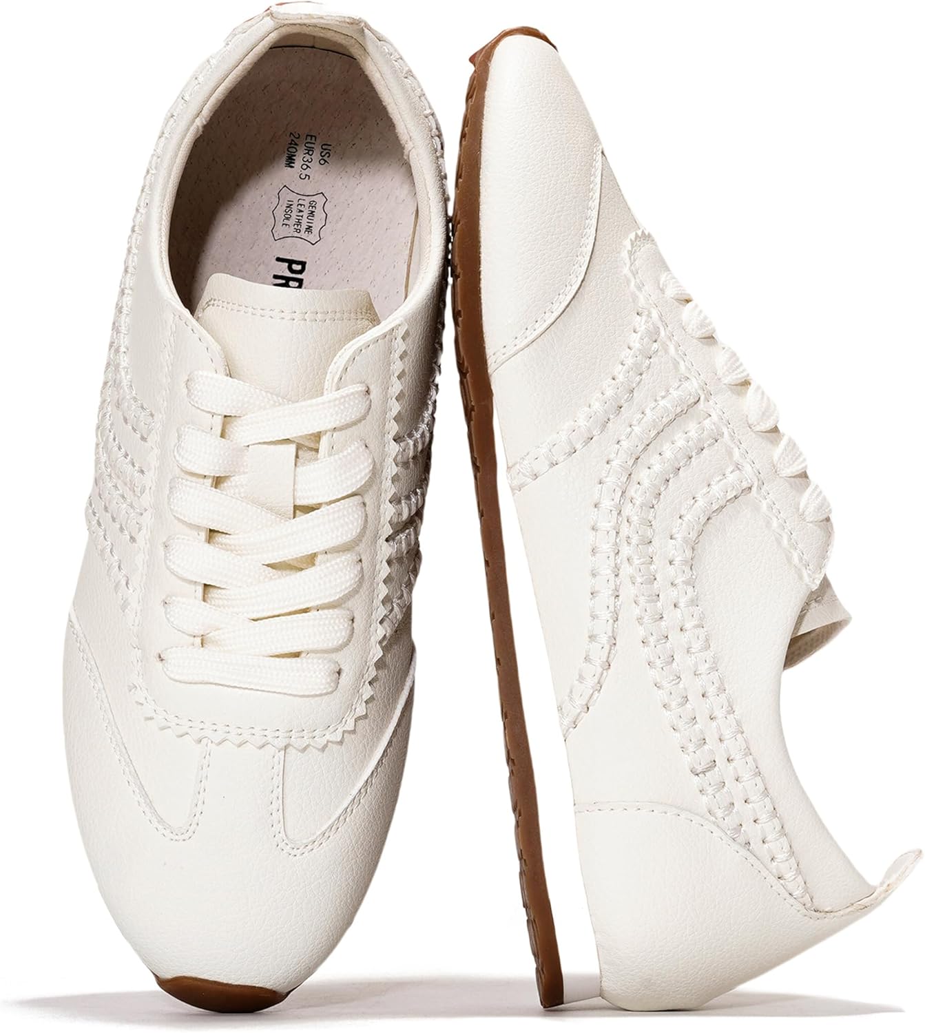 Leather Barefoot Shoes Women – Memory Foam Lace-Up Womens Sneakers – Lightweight & Non Slip Womens Shoes Casual – All-Day Women's Fashion Sneakers for 2026 (Monica,WHITPU,8) White