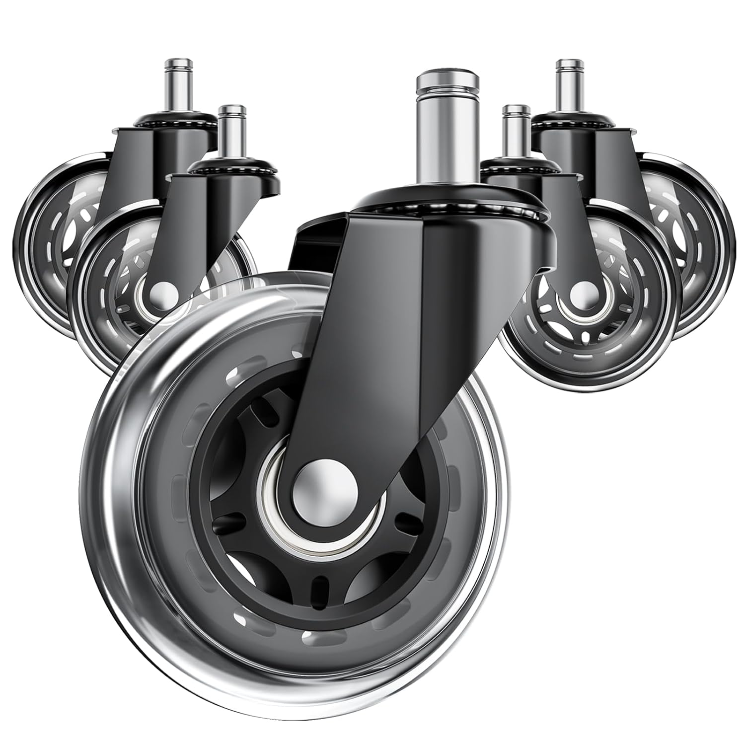 Office Chair Wheels, Set of 5 Caster Wheels Office Accessories, 3 Inch Heavy Duty Casters for Chairs to Replace Office Chair Mats, Smooth & Quiet Universal Fit for Most Chairs(5 Pack)