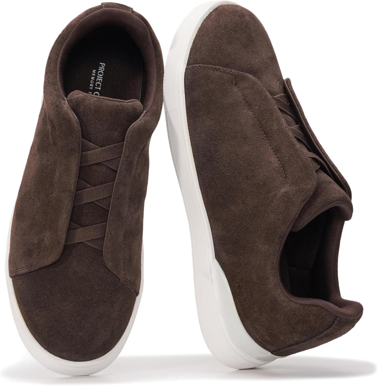 Genuine Leather Memory Foam Insole Mens Shoes - Lightweight & Non Slip Shoes for Men Sneakers - Everyday Slip On Mens Sneakers (Hudson, CHOBRWNSDE, 10.5)