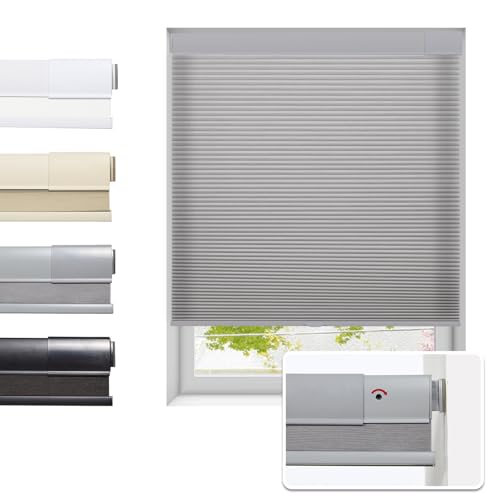 Tonature No Drill Cellular Shades for Indoor Windows, Thermal Insulating & Noise Reducing Honeycomb Blinds, Cordless Free Stop Blinds Light Filtering, Grey,19" W x 64" H