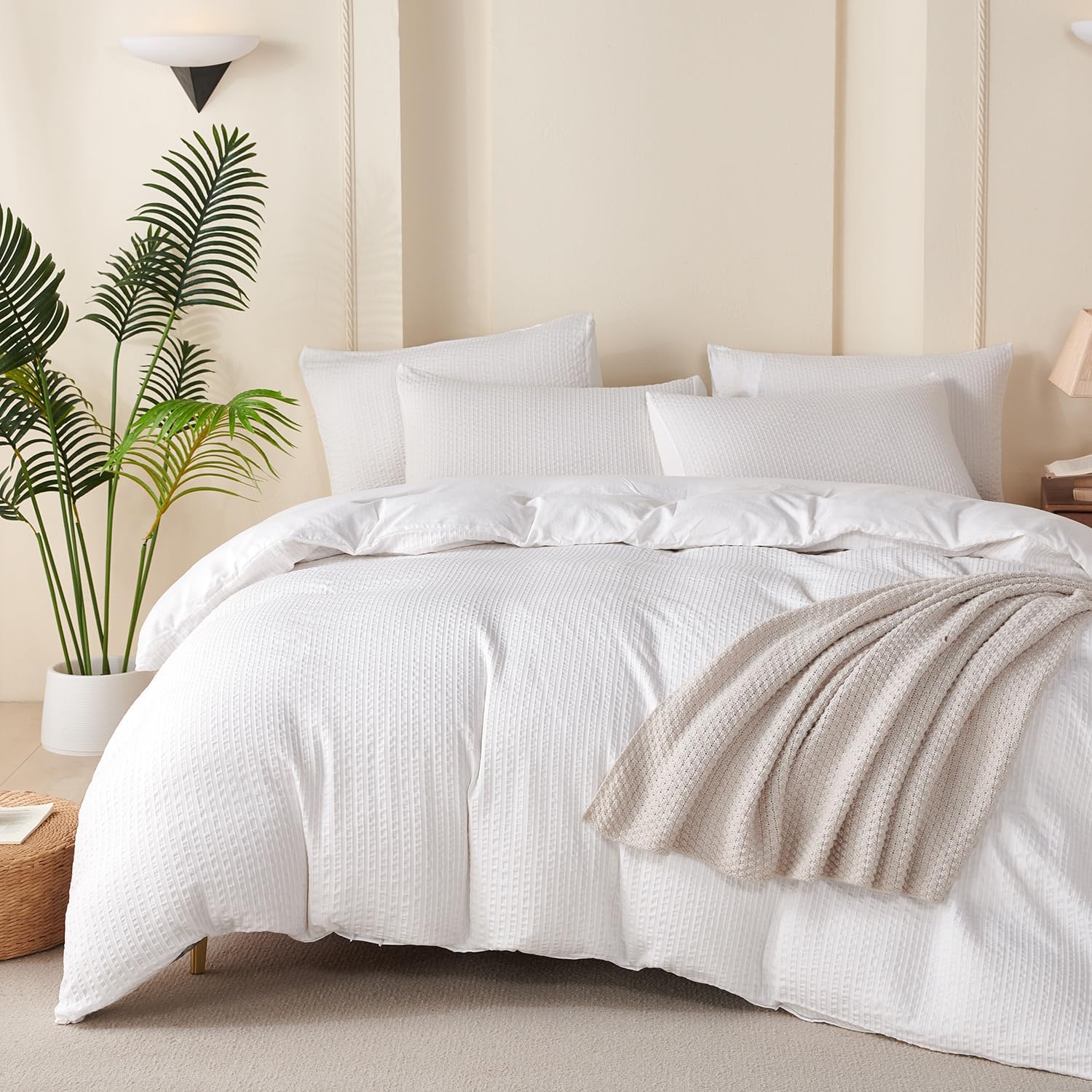 BUPIRD King Duvet Cover Striped White, 100% Washed Microfiber Jacquard 3 Pieces King Striped Bedding Sets, with Zipper Closure & Corner Ties, Lightweight Soft Comfort Breathable (No Comforter)