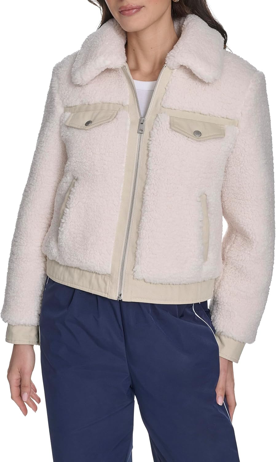 Levi's Women's Sherpa Bomber with Quilted Lining, Cream, Medium