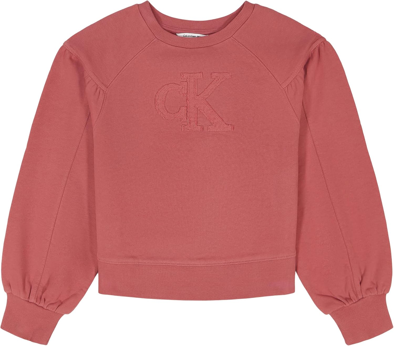 Calvin Klein Girls' Long Sleeve Popover Cozy Crew Neck Sweatshirt, French Terry Mauvewood, 8-10
