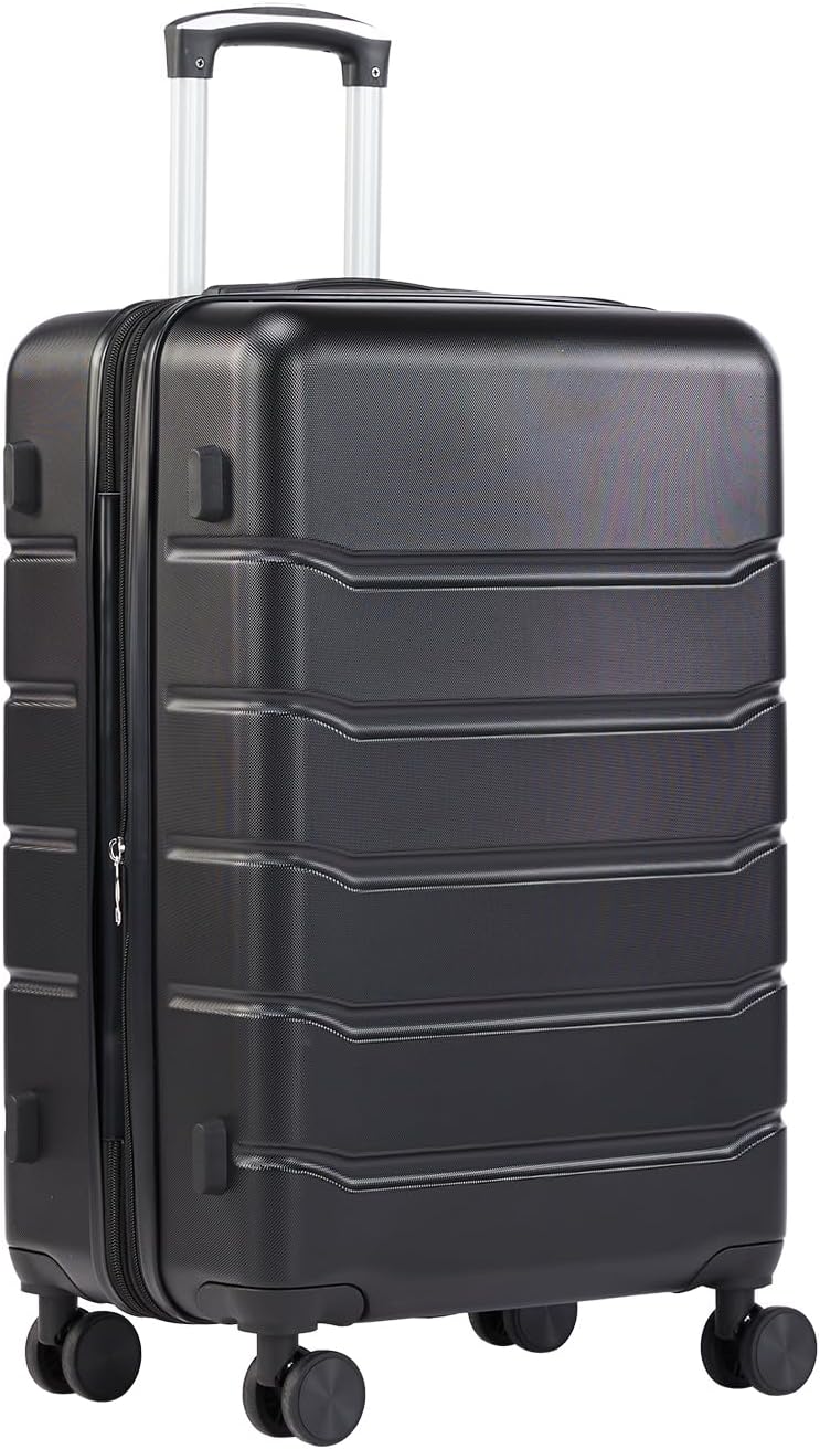 Sweetcrispy Carry on Luggage, Hard Shell ABS Suitcase with Double Spinner Wheels, Lightweight Expandable Rolling Suit Case with TSA Lock, 21 Inch Charcoal Black