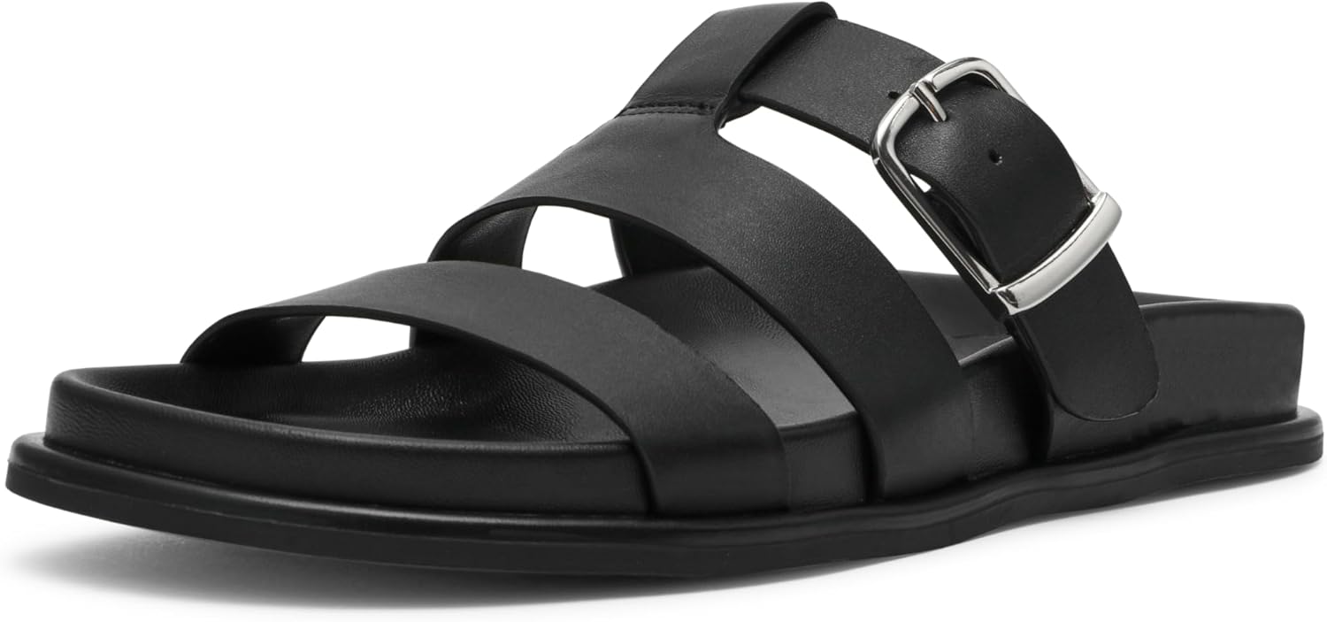 Steve Madden Women's Amaro Sandal, Black Leather, 8.5