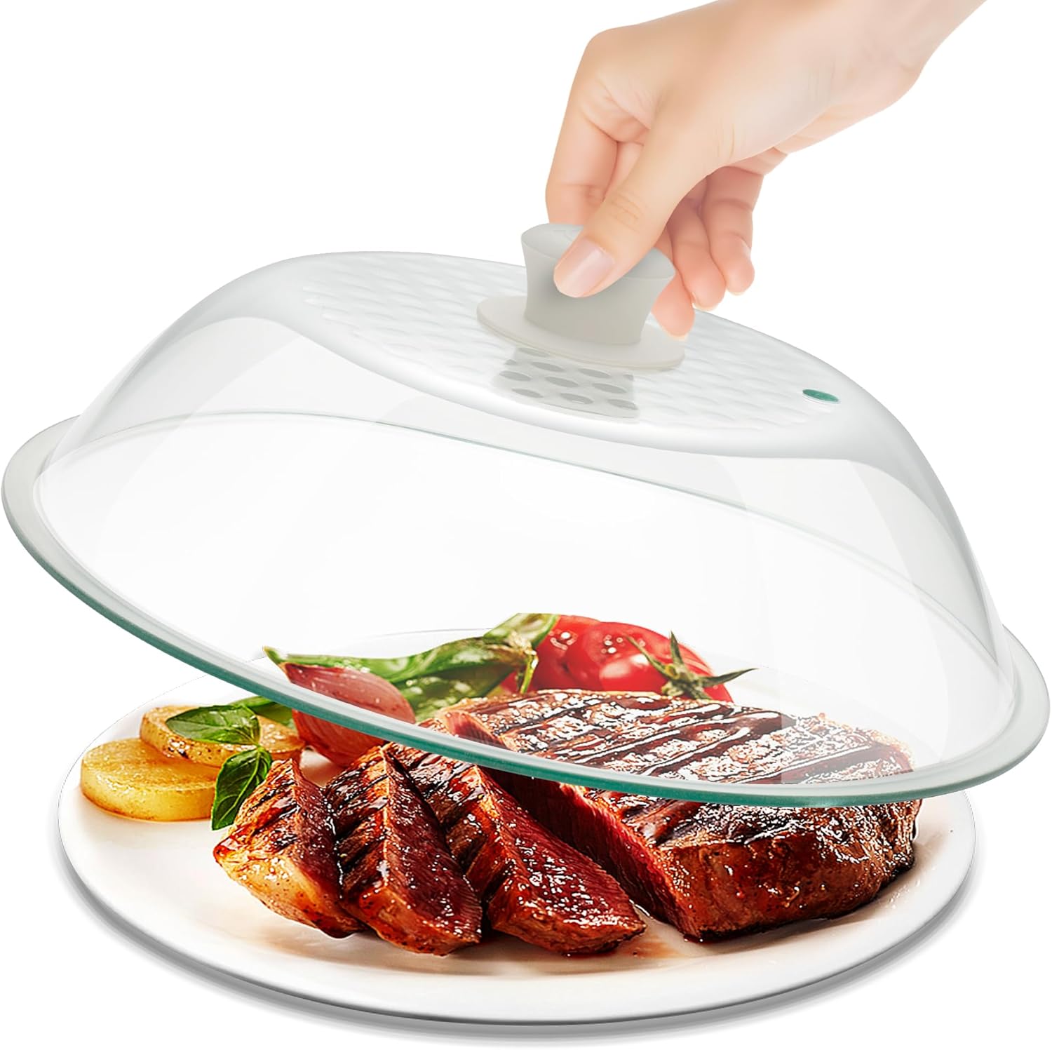OEC Lighter Weight Tempered Glass Microwave Splatter Cover - 11.5 inch (Inner Diameter 10.6”) - Heat-Resistant -Durable Glass Lid with Vent, Silicone Knob, Dishwasher Safe, 100% Food Grade - BPA Free