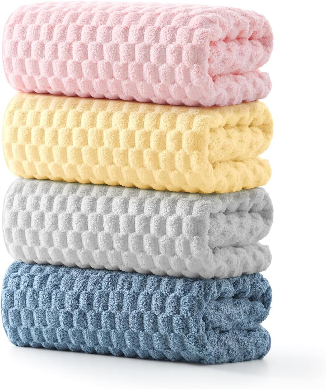 4 Pack Microfiber Bath Towels - Extra Large, Super Absorbent, Quick Dry Waffle Towels Set for Bathroom, Spa, Gym, and Travel - Luxury, Plush, 4 Multicolor