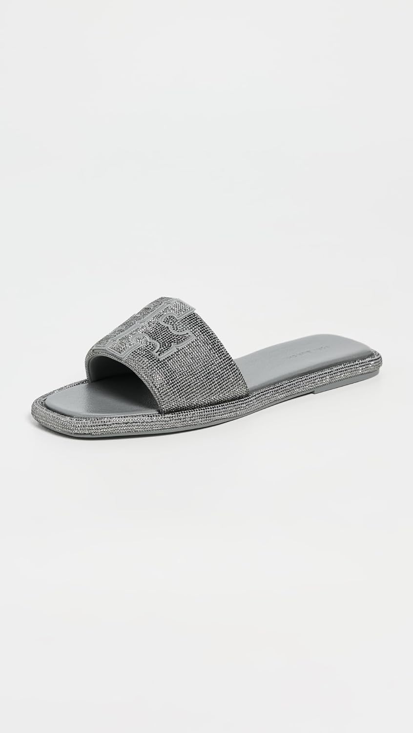 Women's Double T Pave Sport Slides, Lapis/Light Black Diamond, 8 Medium US