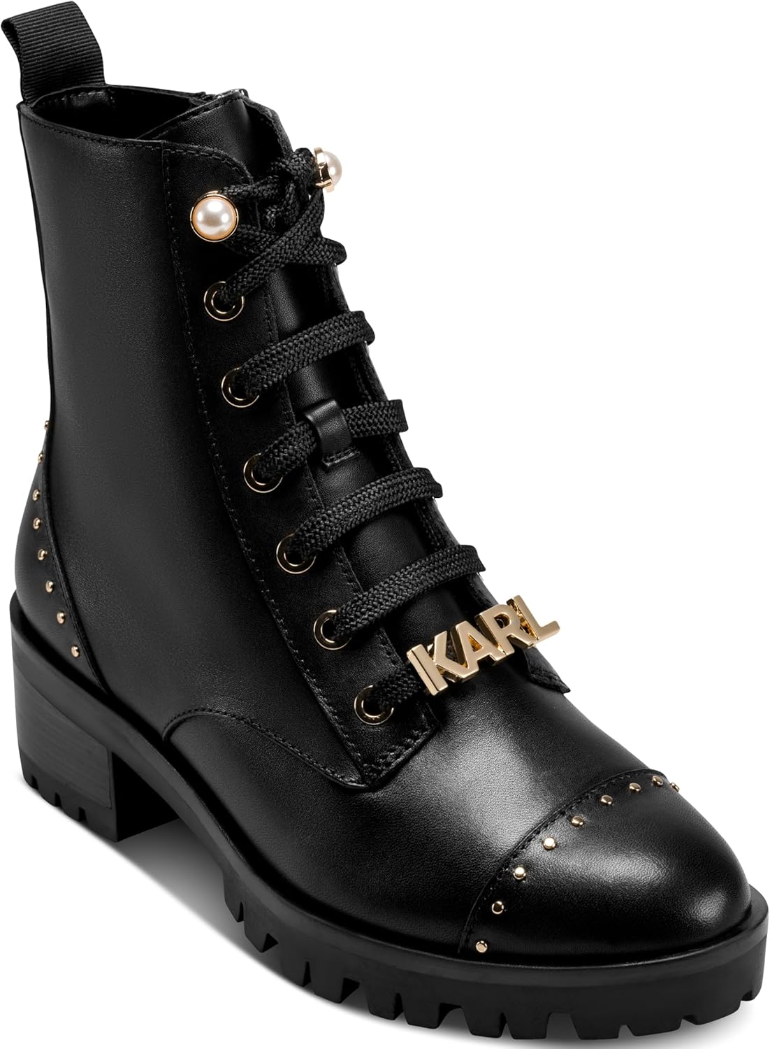 KARL LAGERFELD Paris Women's Combat Boot, Black, 7
