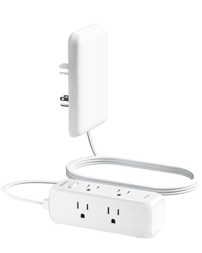 Flat Outlet Extender with Cover, Flat Plug Power Strip with 6 AC Outlets, 2000 Joules Surge Protector, 3FT Flat Extension Cord, Home Office Travel Dorm Room Essentials