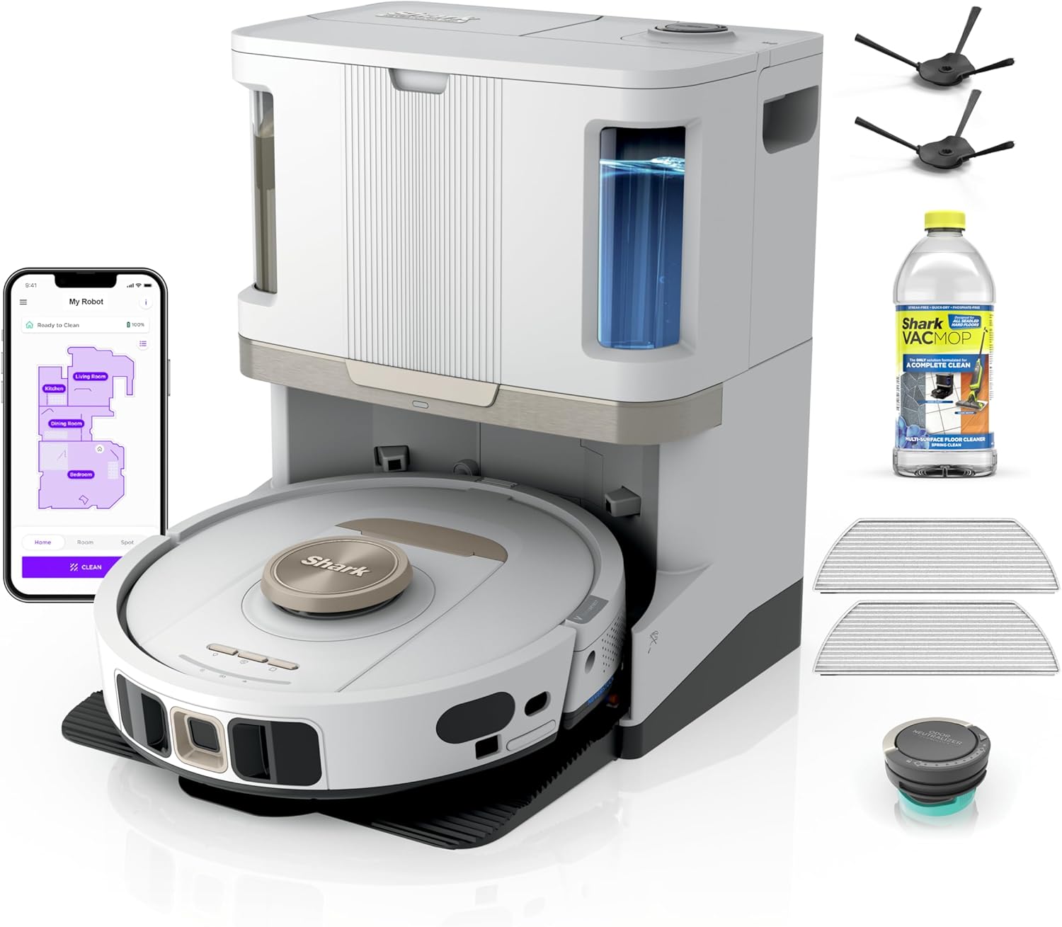 Stratos 2-in-1 Robot Vacuum & Mop with 25+ Hands-Free Features & NeverTouch Self-Cleaning Base, Precision Mapping, Autolift Technology, HEPA Filtration, Edge Detect, White, RV2720ZE