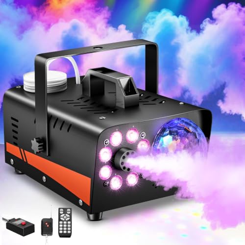 Dashsafe 1200W Fog Machine, 6000CFM for Halloween, Disco Light & Remote | 13-Color LED Effect Smoke Machine, Wired & Wireless Remote, Dry Run Protect, for Indoor, Outdoor, Wedding, Parties & DJ Stage