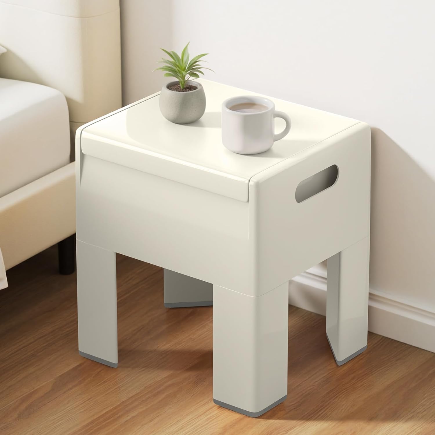 Storage Ottoman Bench 14Inch Multi-Purpose, Ottoman with Flipping Lid & Detachable Legs for Living Room Bedroom, Holds Up to 220 lbs, Beige White