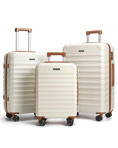 LIGHT FLIGHT Luggage Sets 3 Pcs Suitcase with Wheels,20"/24"/28", White | Durable Suitcase Set with Spinner Wheels,3 Piece Hard Shell Lightweight Luggage with TSA Lock, Large Checked Travel Suitcases