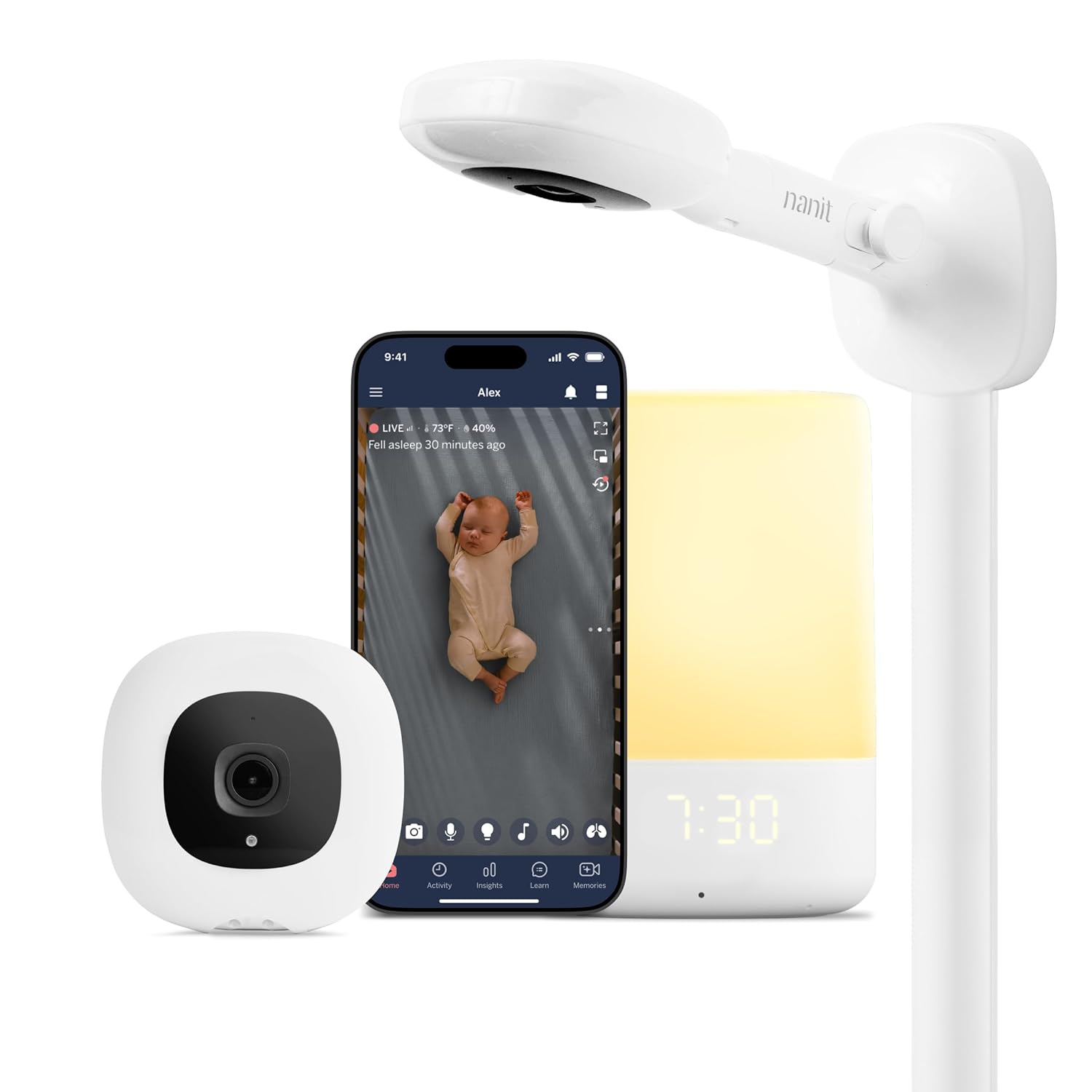 Nursery Bundle Smart Baby Monitor with Wall Mount – 1080p HD Wi-Fi Camera, Sensor-Free Breathing Monitoring, Sleep Tracking, Two-Way Audio, Night Vision, Motion & Cry Notifications, White