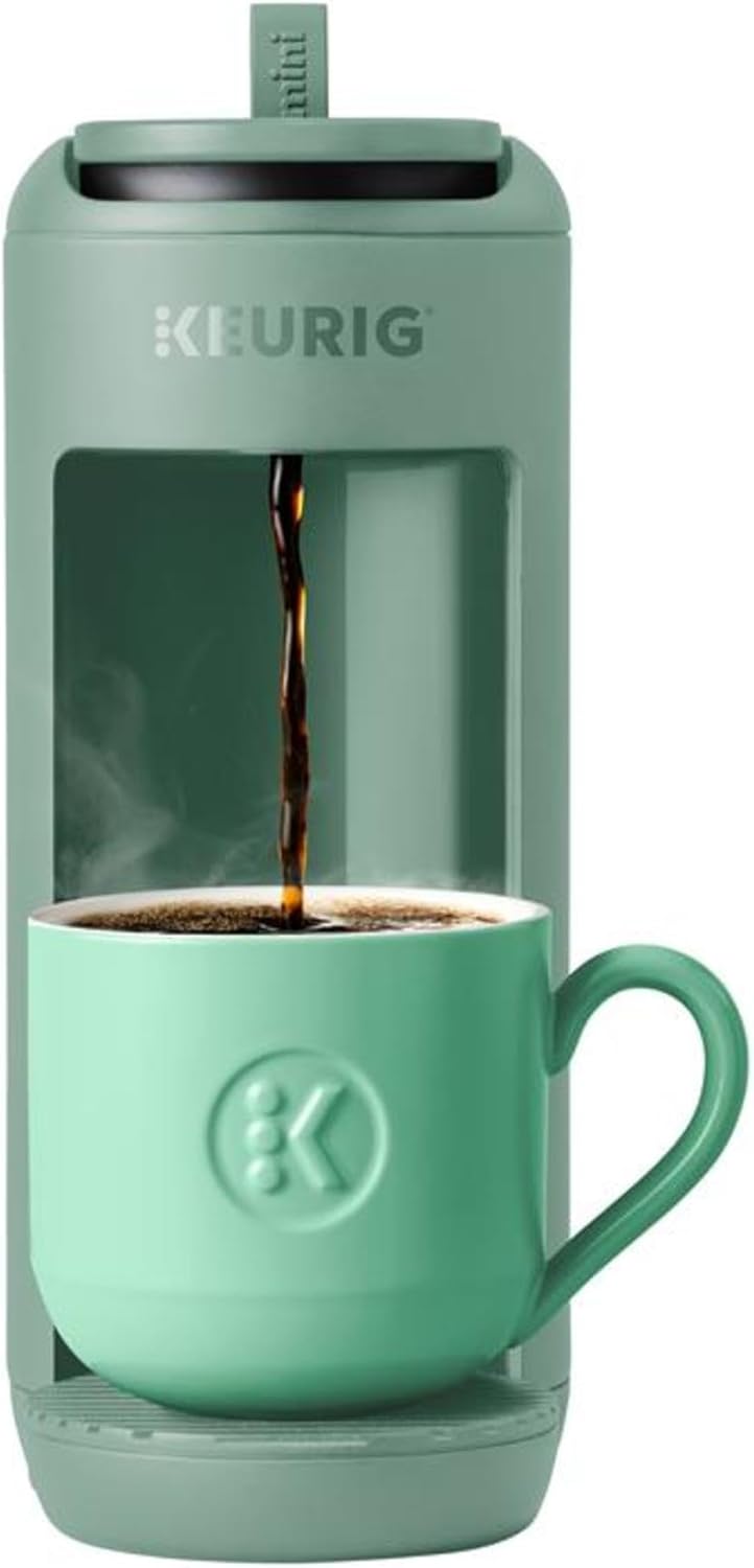 K-Mini Mate Single Serve K-Cup Pod Coffee Maker, Brews Up to 12 oz Cup, Compact Portable Coffee Machine for Small Spaces, Great for Dorms & Offices, Glamping Green