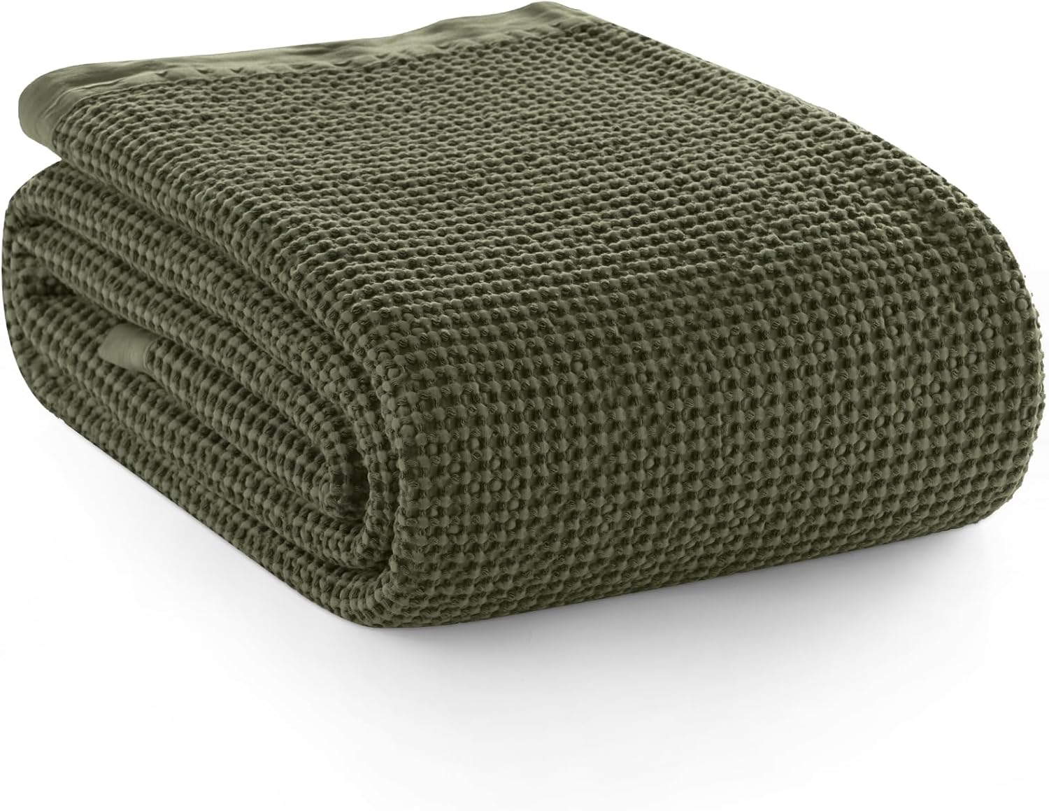 PHF Stone Washed 100% Cotton Waffle Blanket, Vintage Deep Honeycomb Texture, Breathable Thermal Blanket for Bed & Home Decor, All Season Layering - King, Moss